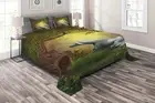 Unicorn Quilted Coverlet & Pillow Shams Set, Magical Fantasy Forest Print