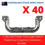 40 x C Clip Plaster Board Gyprock GPO Power Point Light Switch Install Bracket
