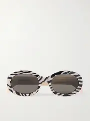 [CELINE Eyewear] CELINE Eyewear - Round-frame Striped Acetate Sunglasses - Zebra print - One size One size Animal print