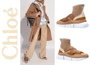 CHLOÉ SONNIE HIGH-TOP FITTED KNIT SOCK SNEAKERS in SOFT BEIGE sz 37/ US 6 $695