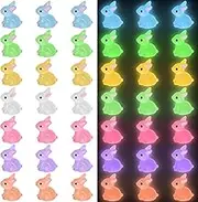 Yuronam 50 PCS Luminous Mini Resin Bunny Tiny Plastic Rabbits Glow in the Dark Miniature Bunnies Figurines for Easter Egg Fillers Fairy Garden Miniature Moss Landscape Decoration (7 Colors Tiny Bunny)