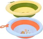 HEALSOPTHY 2Pcs Collapsible Washbasin Adorable Cartoon Design Bath Basin for Newborns Portable Folding Wash Tub