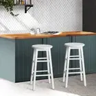 Set of 2 Bar Stool Beech Wood Backless Bar Stools Strong tough structure- White