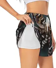 [WURTON] Beautiful Moth Print Exercise Gym Workout Shorts Women's Athletic Shorts Dual-Layered Yoga Running Shorts