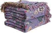 Boho Throw Blanket for Bed 100% Cotton Ultra Soft Rustic Quilt Farmhouse Decor Bed Summer Blanket,All Season Rustic Throw for Sofa Couch Chair (Flower-Purple, 60"×80")