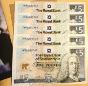Jack Nicklaus UNC ROYAL BANK OF SCOTLAND 5 Pound Notes ( 5 IN SEQUENCE )