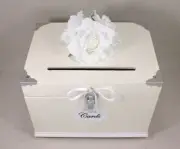 Antique White, Pearl, Silver Wooden Wedding Card Box Trunk, Shabby Chic Wedding,