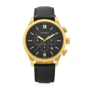 Tensity Men's 45mm Round Black Dial Chronograph Watch with Leather Strap - Black