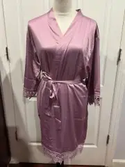 Bride Bridesmaid Robe Satin Kimono Robe Mauve Purple Sz 2XL to 3XL (34"Lx26"W)