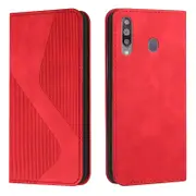 Samsung Galaxy A20S Case, PU Leather Flip Cover Magnetic Closure Wallet Card Slots Stand Case - Red
