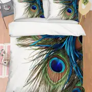 3D White Green Blue Peacock Feather Quilt Cover Set Bedding Set Pillowcases 13