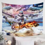 Funny Crazy Bigfoot Yeti Sasquatch Riding Dinosaur Tapestry