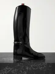 [Gucci] Gucci - Canvas-trimmed Horsebit-embellished Patent-leather Knee Boots - Black - IT36 IT 36 Black