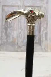 Rabbit Wooden and Aluminum Walking Stick Hare with Red Eyes