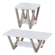 Familand 2 Piece Wooden 120cm Coffee Table Set with Small Side Table in White