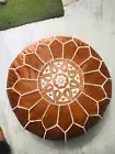 New Leather Ottoman Footstool Moroccan Boho Pouffe Vintage Round