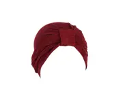 Fufu Stretchy Foldable Headscarf Cap Fall Winter Solid Color Ruched Warm Turban Hat Hair Accessories-Wine Red