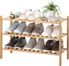 3-Tier Bamboo Shoe Rack Premium Stackable Shoe Shelf Storage Organizer for Hallw