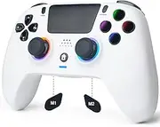DoJoZone Wireless Controller Compatible with PS4/Pro/Slim, Bluetooth Gamepad with RGB Light, Hall Effect Trigger, 3.5 mm Headphone Jack, Programmable, Vibration, 6-Axis Sensor, White