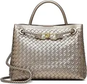 [Sumrains] Woven Bag for Women Crossbody Handbag: Vegan Leather Small Tote Purse Trendy Shoulder Handbag Bowknot Satchel Purse