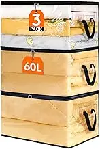 Lifewit 3 Pack Clear Clothes Storage Bags, 60L Plastic Blanket Storage Bags, Vinyl Foldable Moving Bags with Zipper, Closet Organizers and Storage Containers for Bedding, Duvet, Pillow