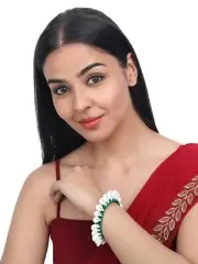White Shell Embellished Thread Oxidised Handmade Bangles Set Of 2