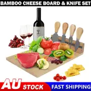 Bamboo Cheese Cutting Board & Knife Set Wooden Serving Boards & Cheese Knives