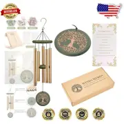 36” Large Aluminum Wind Chimes - Engraved Tree of Life, Weatherproof Elegance