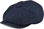 [BOTVELA] Men's 8 Panel Wool Blend Newsboy Flat Cap Herringbone Tweed Hat