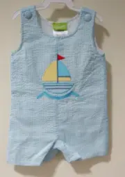 NWT Classic Whimsy Appliqued Sailboat Jon Jon / Romper Boy's Size 6 Month