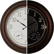 CLXEAST 24 Inch Illuminated Outdoor Indoor Atomic Analog Wall Clock with Temperature & Humidity,Bronze Finish