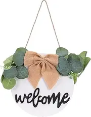 Respicefinem Rustic Wooden Outdoor Door Sign Welcome Pendant For Daily Holiday Home Room A Stylish Decoration With Burlap Bow Knot And Braided Hanging Rope Suitable For Front Door
