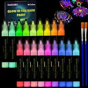 [FansArriche] Glow in the Dark Paint Markers, 18 Colors x 20 ml 3D Waterproof Acrylic Paint Markers, Glow in the Dark Paint Pens, Neon Fabric Paint Markers for Clothes, Canvas, Glasses