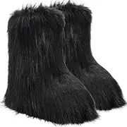 [NWSTESLE] Kids Fur Boots Furry Boots for Girls Warm Faux Fur Snow Boots for Kids,Mid-Calf Flat