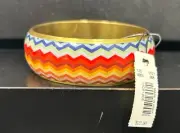 Colorful Vintage Chunky Bangle w/ Gold Base Wavy Striped .ulti Color NWT