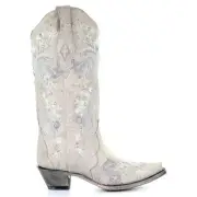 Corral Boots Floral Embroidered Crystal Snip Toe Cowboy Womens White Casual Boo