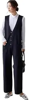 [YiKeGuiHuaShu] Tall Plus Size Woolen Overalls for Women in Fall and Winter, Loose Lengthened Style Wide-Legged Jumpsuits