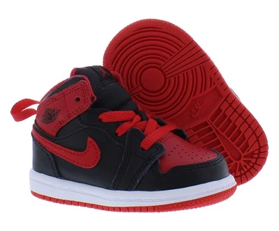 Nike Jordan 1 Mid Infant/Toddler Shoes Size 5, Color: Black/Fire Red/White