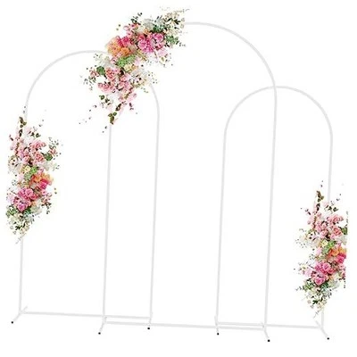 Wedding Arch Backdrop Stand Set of 3 Metal Wedding 7.2FT, 6.6FT, 6FT White