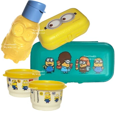 Tupperware Minions Packables Sandwich Keeper Oyster Eco Bottle Snack Cups Set 5