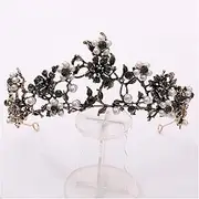[FrEshn] Queen Crown Baroque Vintage Black Purple Crystal Pearls Bridal Tiaras Crown Rhinestone Pageant Diadem Veil Tiara Wedding Hair Accessories Queens Crown (Size : Black)