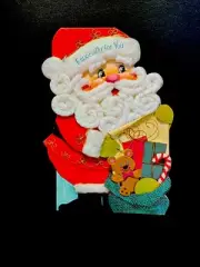 1 VTG Rust Craft Xmas Greeting Card Adorable Santa W/ Yarn Beard & Mustache