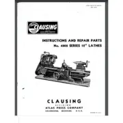 Clausing 100 Atlas 4800 Series 12 inch Lathe Owner Parts Manual 24 Pages 1952