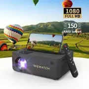 WEWATCH V10 Pro Projector: 150 ANSI, Native 1080P, 200" Screen, Bluetooth WiFi