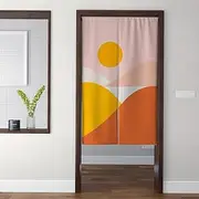 Feblilac Abstract Japanese Doorway Curtain, Sun & Mountains Landscape Noren Tapestry for Wall Hanging Home Decor, Customizable Curtains for Kitchen