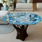 Luxury Blue Geode Agate Coffee Table Top, Living Room Center Decor Table top Art