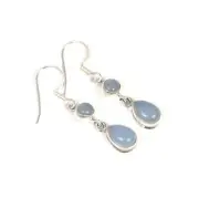 925 Solid Sterling Silver Blue Chalcedony Hook Earring-1.4 inch E843