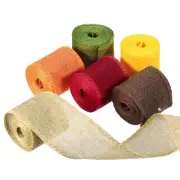 Burlap Wired Ribbons, 2.4"x 3yards Natural Burlap Weave Ribbon, Multicolor,6pcs