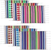 Fowecelt Mexican Serape Place Mats for Mexican Party Wedding Decorations Outdoor Picnics Dining Table, Fringe Cotton Handwoven Table Placemats Set of 6(19 x 13 Inch)