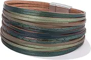 [FANCY SHINY] Boho Leather Wrap Bracelets Stackable Layered Cuff Bracelet with Magnetic Clasp Trendy Bohemian Jewelry for Women
